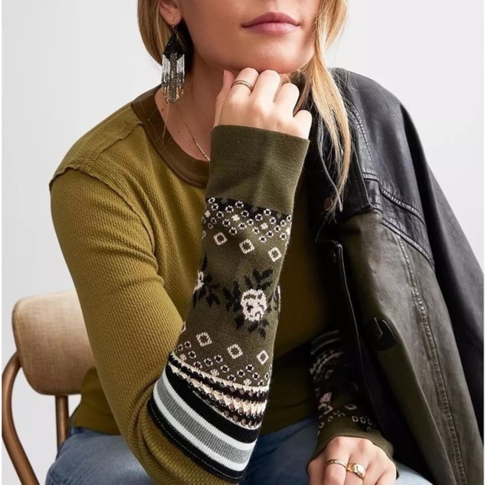 FREE PEOPLE Mikah Layering Thermal Cuff Olive Green - Picture 2 of 8